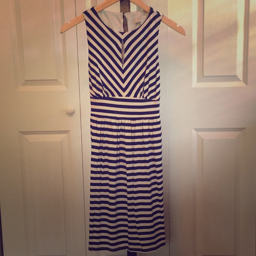 Loft navy blue & white striped dress